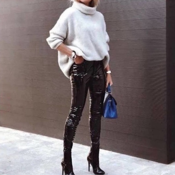 BNWT House of CB Haridan Black Patent Stretch Vinyl Trousers Size Large - Picture 3 of 15